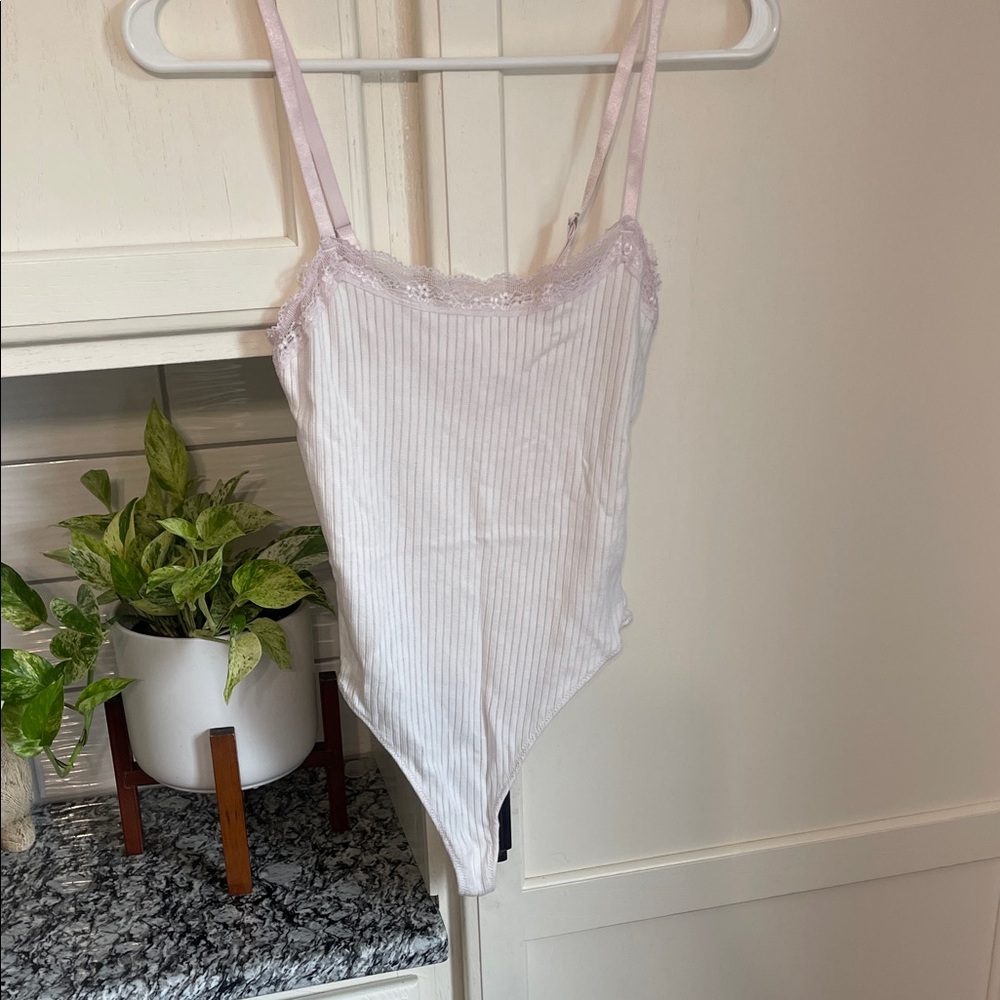 Ribbed Lace-Trim Bodysuit